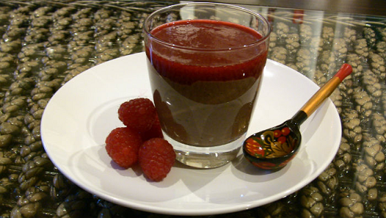 Chocolate Rice Pudding with Raspberry Coulis