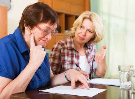 Notary officer helping mature client