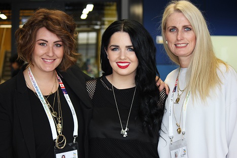 WorldSkills mentors Alexis Scott and Donna DeMaria support Skillaroo Hayley Parker (middle) as she prepares for the international skills competition in Sao Paulo