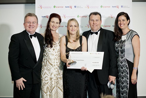 Minister Bruce Billson, Ausmum Founder Peace Mitchell, Winner Monica Meldrum,  Stuart Zalunardo from St George Bank and Ausmum  Co -Founder Katy Gartner2