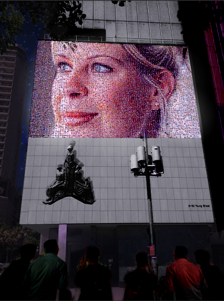 An artist impression of the McGrath Foundation Mosaic projected onto the AMP building