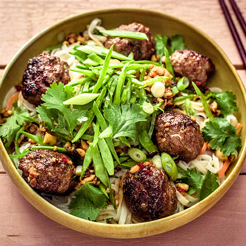 Sticky Pork Meatballs with Crunchy Cashews