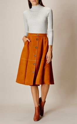 Karen Millen Button-Front Faux-Suede Skirt