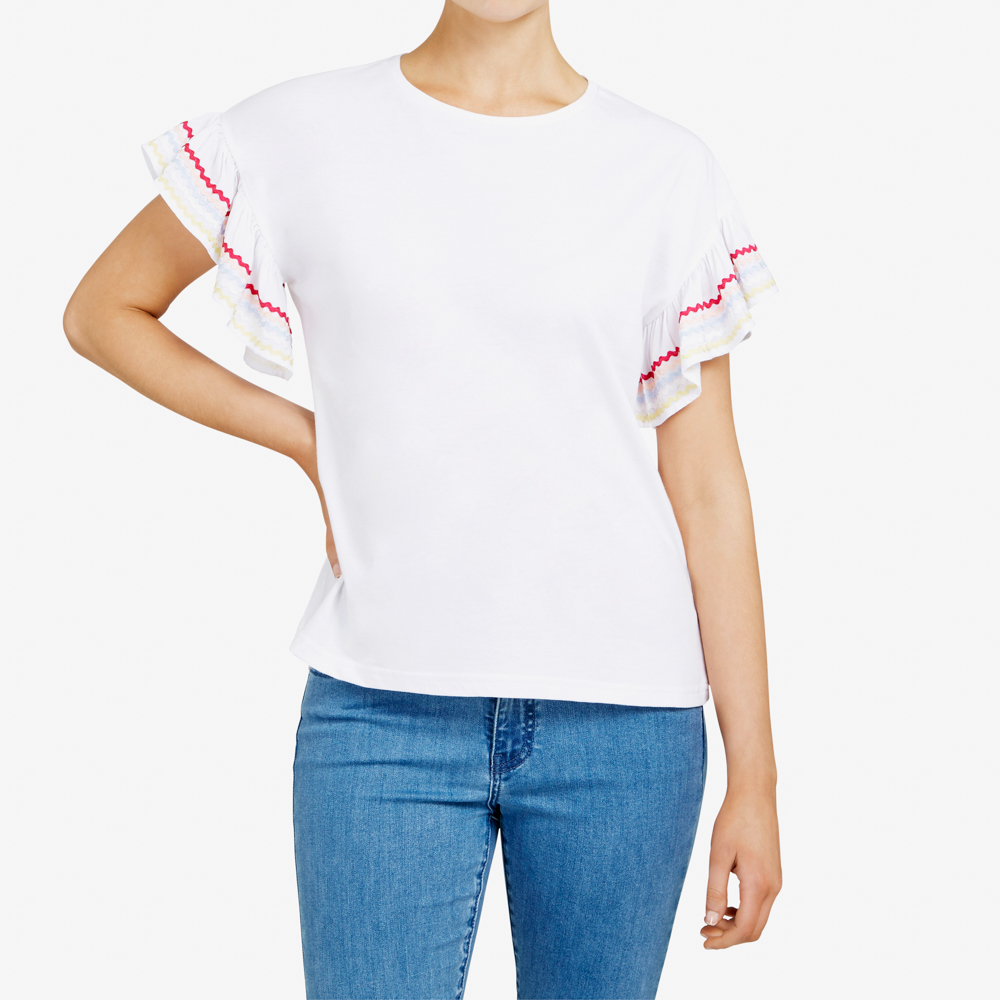 French Connection Ruffle Lattus Trim Tee