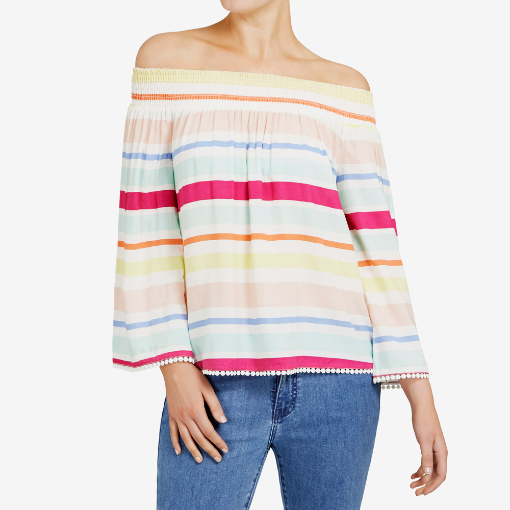 French Connection Stripe Off Shoulder Shirt