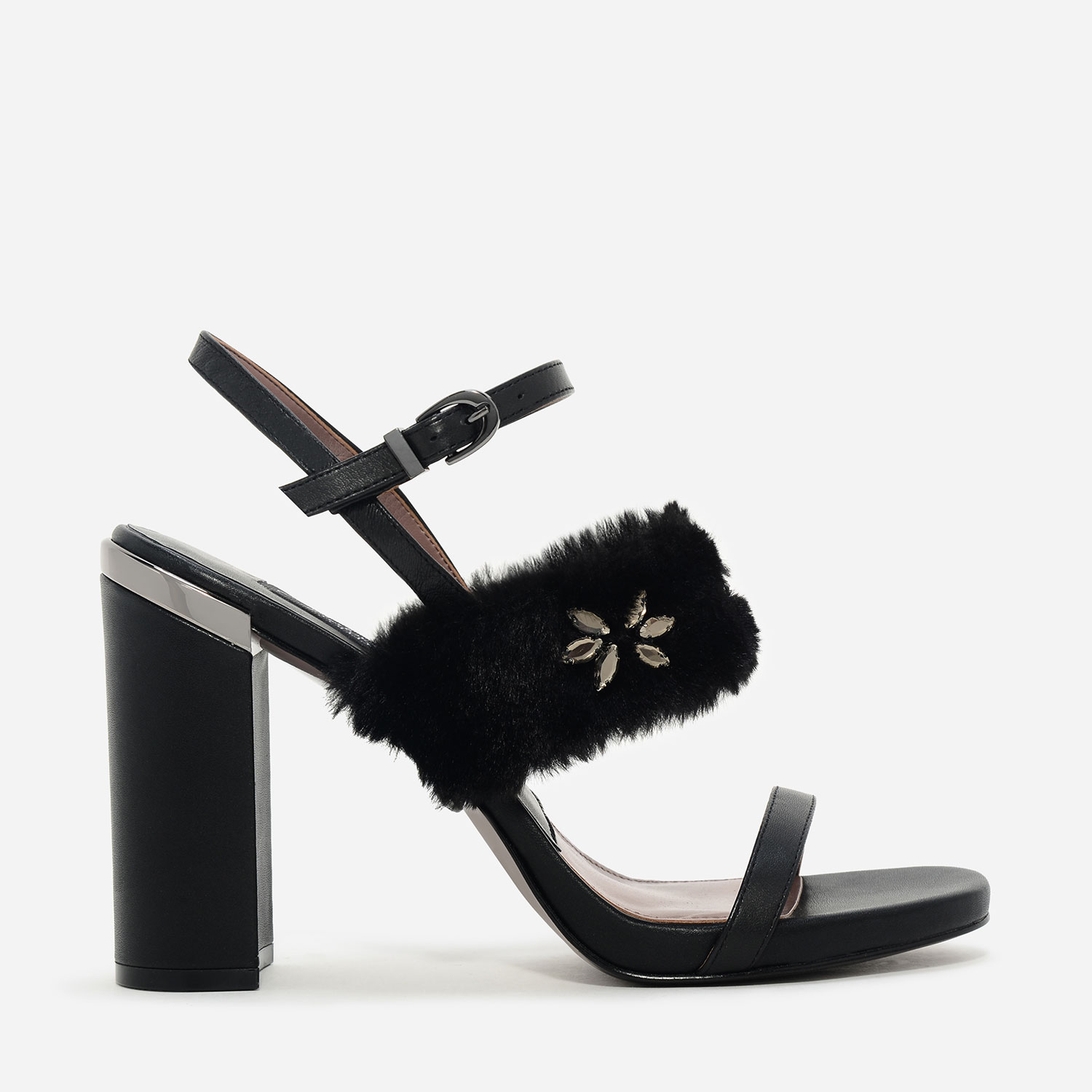 CHARLES & KEITH Furry Embellished Leather Sandals