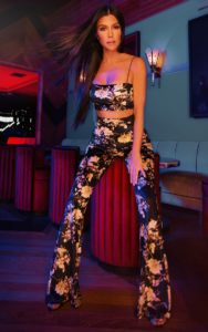 Black Floral Velvet Flared Trousers