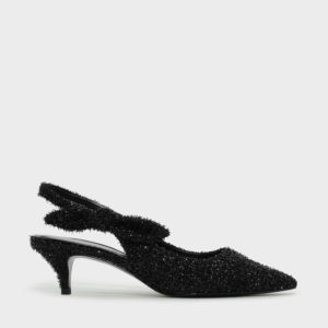 CHARLES & KEITH Textured Slingback Kitten Heels
