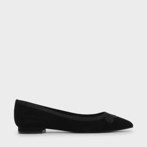 CHARLES & KEITH Suede Embroidered Ballerina Flats