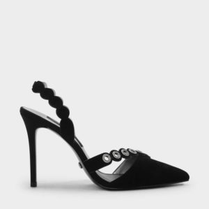CHARLES & KEITH Grommet Detail Suede Slingbacks