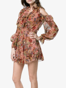 ZIMMERMANN Silk Floral Print Cold-Shoulder Playsuit
