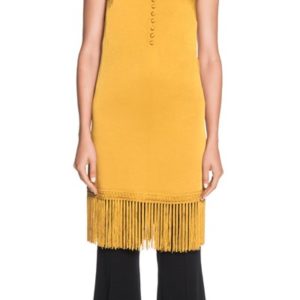 Cue Mustard Satin Fringed Dress