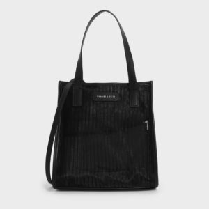 CHARLES & KEITH Striped Mesh Top Handle Bag