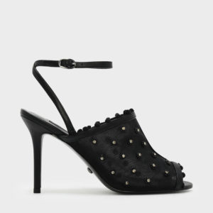 CHARLES & KEITH Pom Pom Trimming Embellished Ankle Strap Mules