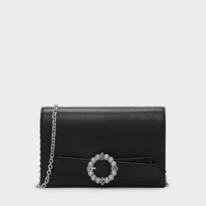 CHARLES & KEITH Embellished Buckle Leather Clutch