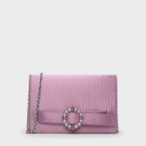 CHARLES & KEITH Embellished Buckle Satin Clutch