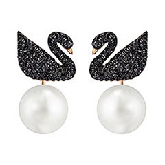 Swarovski Iconic Swan Pierced Earring Jackets, Black, Rose Gold Plating Black Rose gold-plated