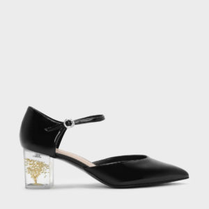 CHARLES & KEITH Floral Lucite Heel Mary Janes