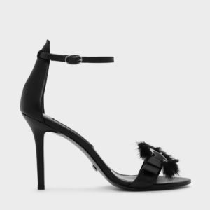 CHARLES & KEITH Furry Buckle Leather Heeled Sandals
