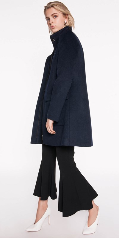 Cue Brushed Wool Zip Front Coat