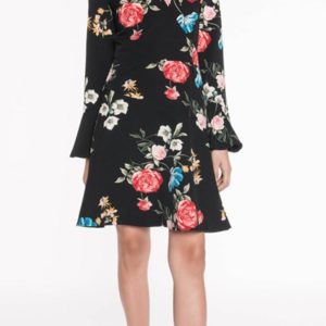 Cue Watercolour Rose Long Sleeve Dress