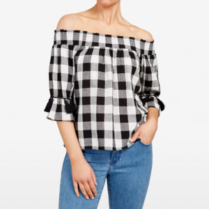 French Connection Check Off Shoulder Shirt