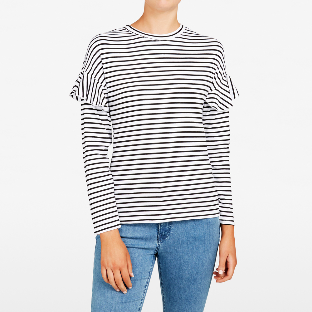 French Connection Stripe Frill Shoulder Tee