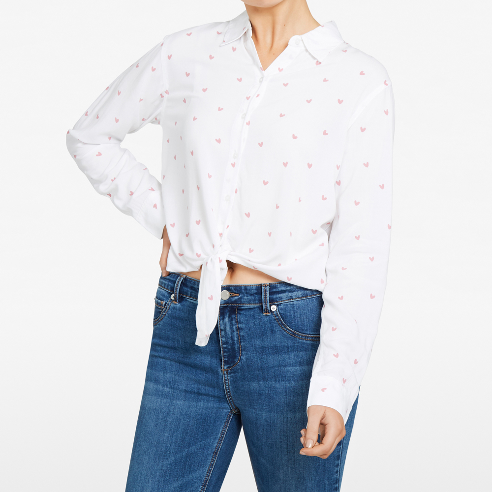 French Connection Heart Print Tie Front Shirt
