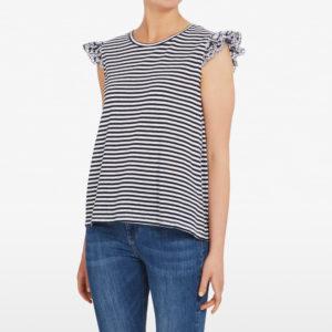 French Connection Frill Sleeve Embroidered Tee