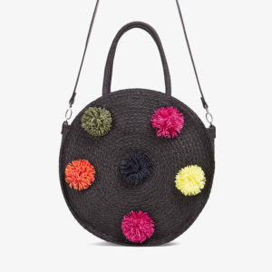 French Connection Pom Pom Round Straw Bag