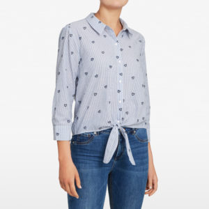 French Connection Pinstripe Heart Tie Front Shirt