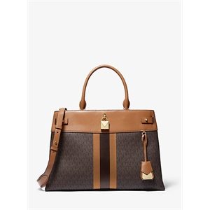 MICHAEL Michael Kors Gramercy Large Striped Leather And Logo Satchel