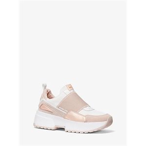 MICHAEL Michael Kors Cosmo Canvas And Snake-Embossed Nubuck Slip-On Trainer