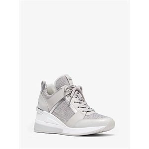MICHAEL Michael Kors Georgie Leather And Glitter Chain-Mesh Trainer