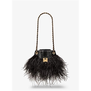 Michael Kors Collection Bancroft Feather And Snakeskin Disco Pouch