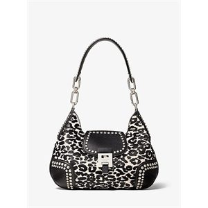 Michael Kors Collection Bancroft Medium Leopard Calf Hair And Studded Leather Shoulder Bag