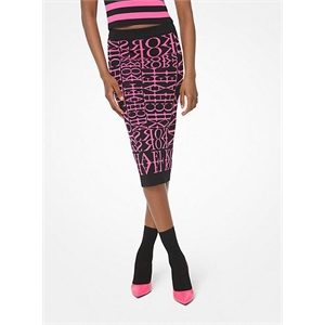 MICHAEL Michael Kors Neon Newsprint Logo Stretch-Viscose Pencil Skirt