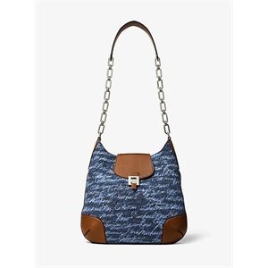 Michael Kors Collection Bancroft Oversized Signature Print Denim Shoulder Bag