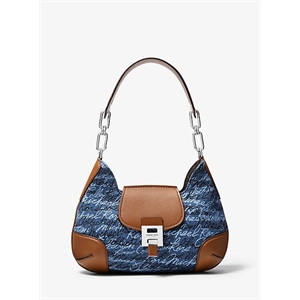 Michael Kors Collection Bancroft Medium Signature Print Denim Shoulder Bag