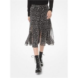 MICHAEL Michael Kors Leopard-Print Georgette Spliced-Hem Skirt