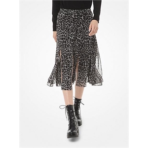 MICHAEL Michael Kors Leopard-Print Georgette Spliced-Hem Skirt