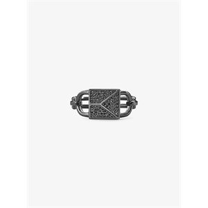 Michael Kors Black Rhodium-Plated Sterling Silver Pave Oversized Mercer Lock Cocktail Ring