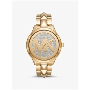 Michael Kors Oversized Runway Mercer Gold-Tone Pave Logo Watch