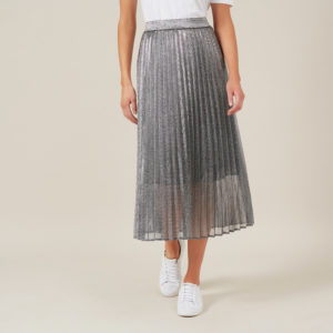 French Connection Silver Metallic Pleated Skirt