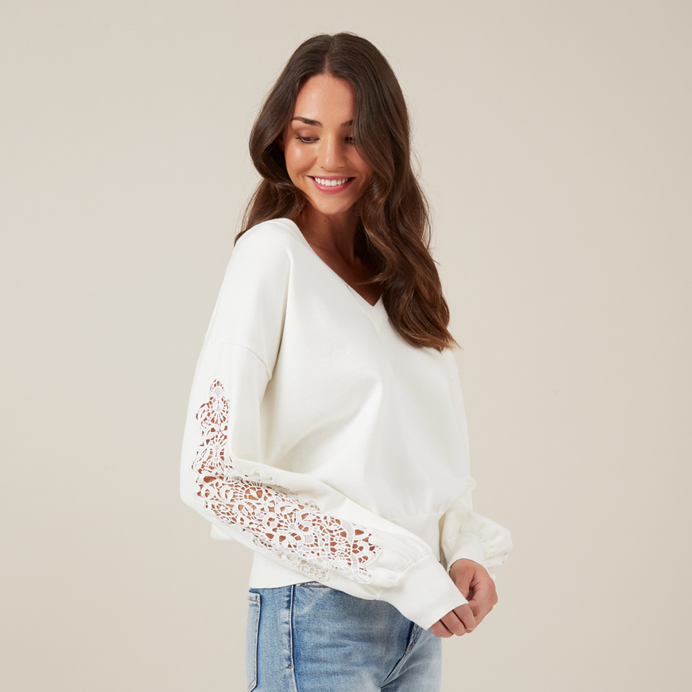French Connection V Neck Floral Sleeve Knit