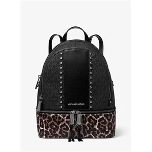MICHAEL Michael Kors Rhea Medium Studded Logo And Leopard Calf Hair Backpack
