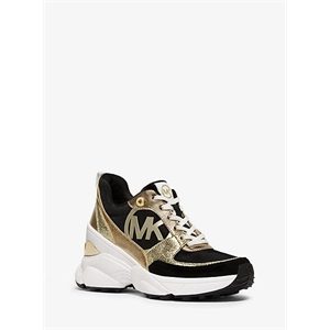 MICHAEL Michael Kors Mickey Canvas And Metallic Leather Trainer