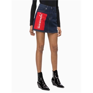 High Rise Denim Logo Mini Skirt