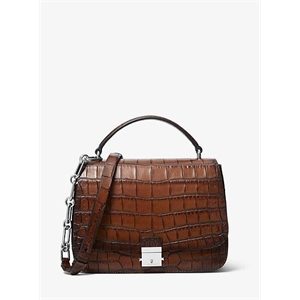 Michael Kors Mia Burnished Crocodile-Embossed Leather Shoulder Satchel