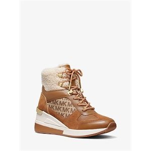 MICHAEL Michael Kors Liv Logo Jacquard And Leather High-Top Trainer